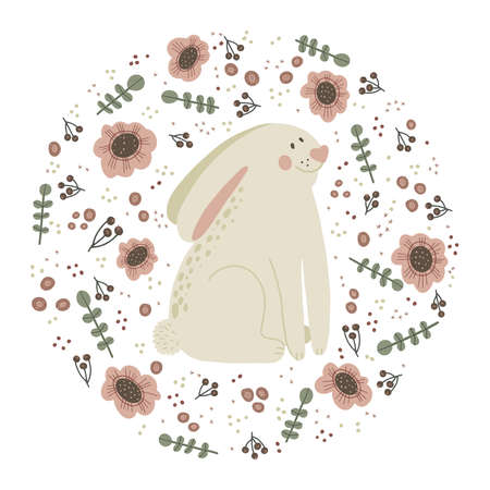 Cute white rabbit hand drawn vector illustration.のイラスト素材