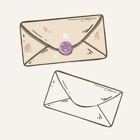 Vintage envelope with wiccan symbol doodle illustrationのイラスト素材