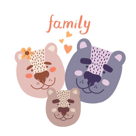 Cute bear family illustration with lettering on white backgroundのイラスト素材