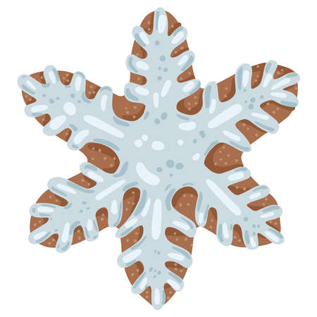 Cute gingerbread snowflake glazed christmas cookie on white backgroundのイラスト素材