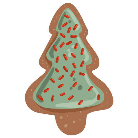 Cute gingerbread new year tree glazed christmas cookie on white background.のイラスト素材
