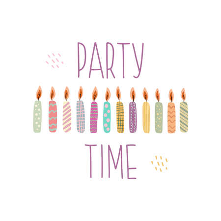 Party time quote with birthday candles on white backgroundのイラスト素材