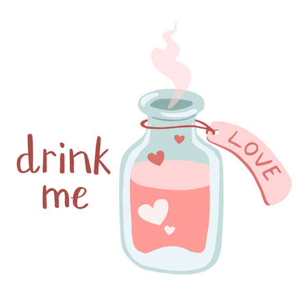 Vintage bottle of love potion drink with label tagのイラスト素材