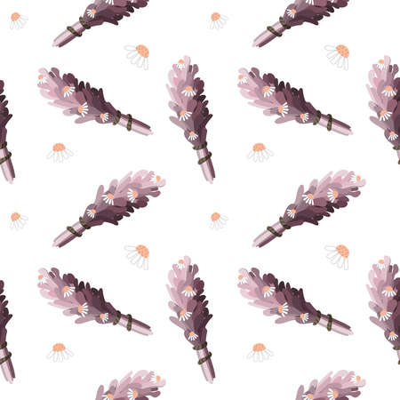 Seamless pattern with herbal smudge stick and white flowersのイラスト素材
