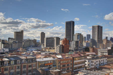 Skyline in Bogota looking from historical Candelaria district to Veracruz business districtの写真素材