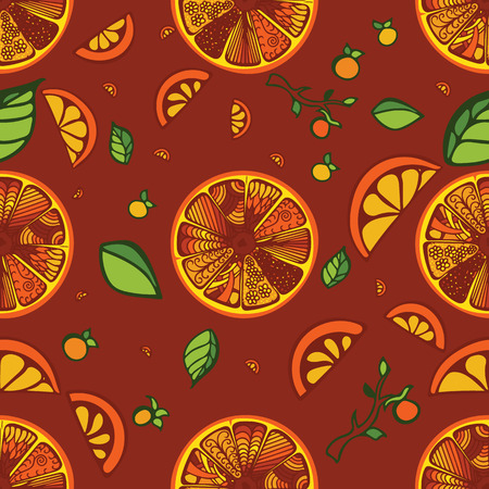 Fresh hand drawn oranges seamless pattern backgroundのイラスト素材
