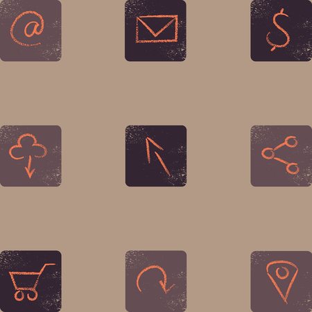 Brown and orange flat icons. Scratched and hand drawnのイラスト素材