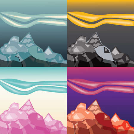 Mountains landscape paper application set. Four color variationsのイラスト素材