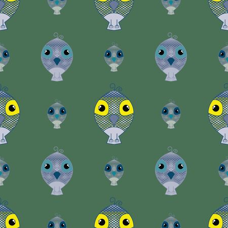 Green seamless pattern owl background. Simple and cute illustrationのイラスト素材