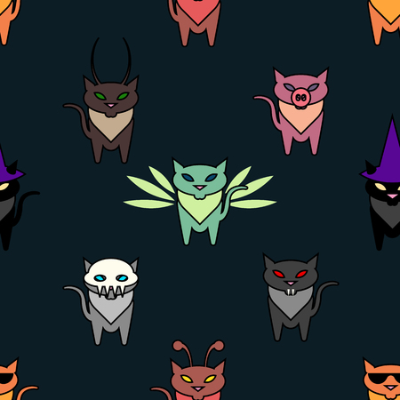 Cute Hallowen cats on the green background. Simple and nice illustrationのイラスト素材