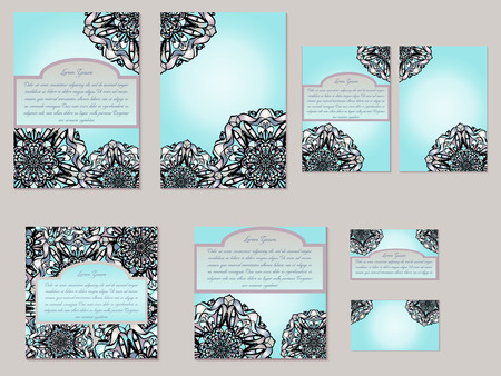 Pastel blue set of brochures, flyers, invitations and business cards. Nice hand-drawn illustrationのイラスト素材