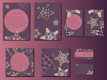 Purple star-like designed brochures, business cards and invitations. Nice hand-drawn illustrationのイラスト素材