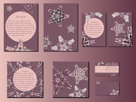 Brown and pink star-like designed brochures, business cards and invitations. Nice hand-drawn illustrationのイラスト素材