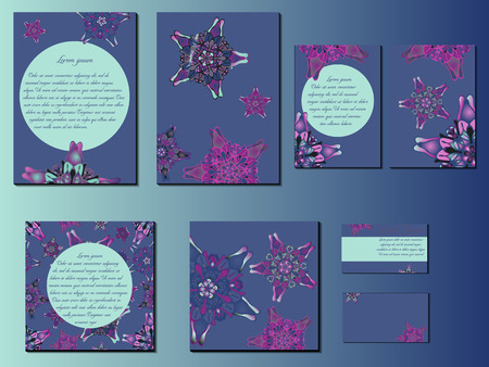 Blue and pink star-like designed brochures, business cards and invitations. Nice hand-drawn illustrationのイラスト素材