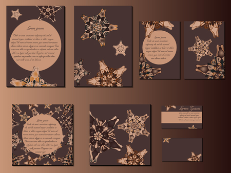 Brown star-like designed brochures, business cards and invitations. Nice hand-drawn illustrationのイラスト素材