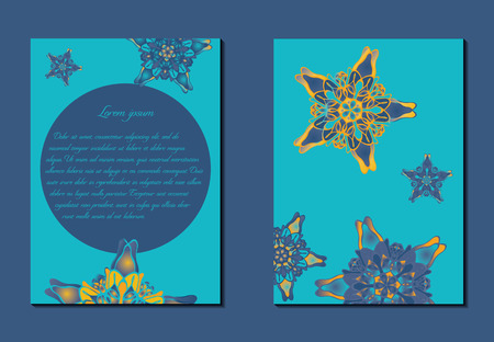Blue and yellow brochure. Nice hand-drawn illustrationのイラスト素材