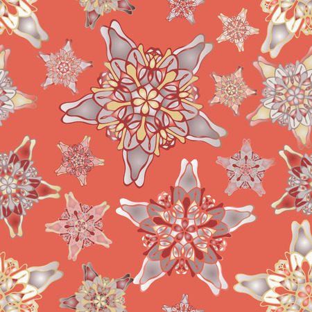 Orange star-like seamless pattern. Nice hand-drawn illustrationのイラスト素材