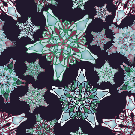Green and purple star-like seamless pattern. Nice hand-drawn illustrationのイラスト素材