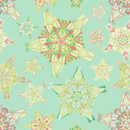 Pastel green and yellow star-like seamless pattern. Nice hand-drawn illustrationのイラスト素材
