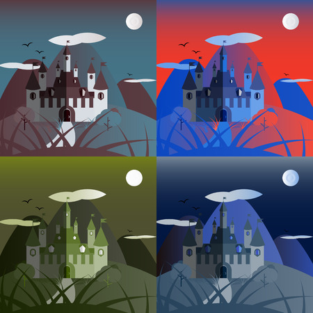 Set of night castle landscapes. Nice and simple illustrationのイラスト素材