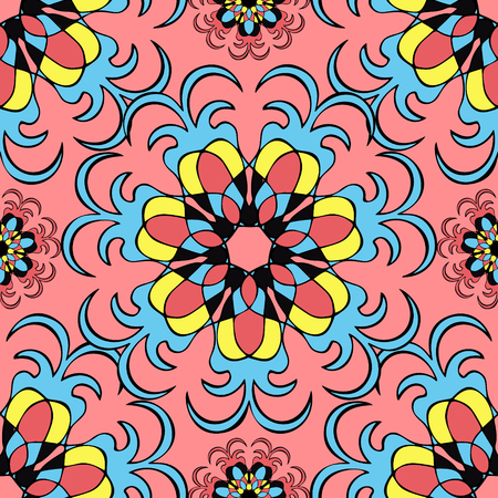 Elegant seamless pattern with Mandala-like elements. Nice and colorful vector illustrationのイラスト素材