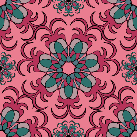 Elegant seamless pattern with Mandala-like elements. Nice and colorful vector illustrationのイラスト素材