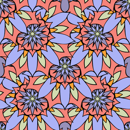 Elegant seamless pattern with Mandala-like elements. Nice and colorful vector illustrationのイラスト素材