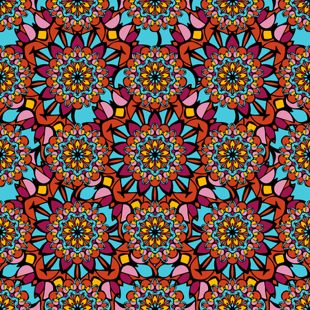 Elegant seamless pattern with Mandala-like elements. Nice and colorful vector illustrationのイラスト素材