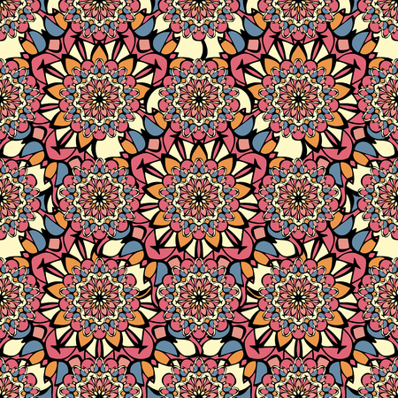 Elegant seamless pattern with Mandala-like elements. Nice and colorful vector illustrationのイラスト素材