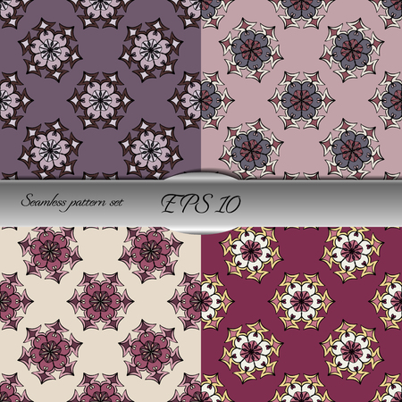 Set of four elegant seamless patterns. Nice hand drawn vector illustrationのイラスト素材