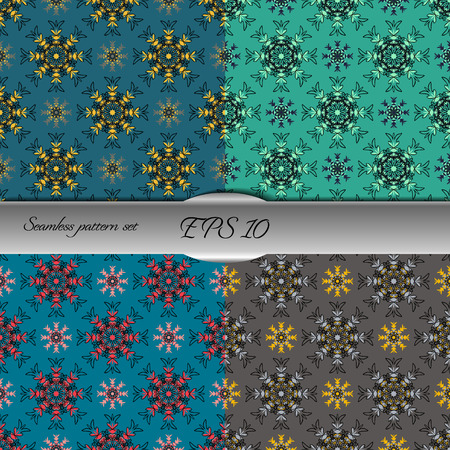 Set of four elegant seamless patterns. Nice hand drawn vector illustrationのイラスト素材