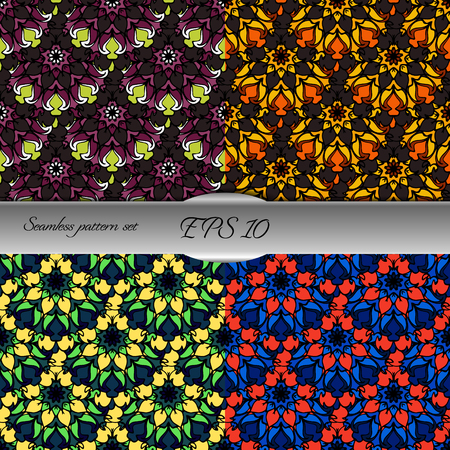 Set of four elegant seamless patterns. Nice hand drawn vector illustrationの写真素材