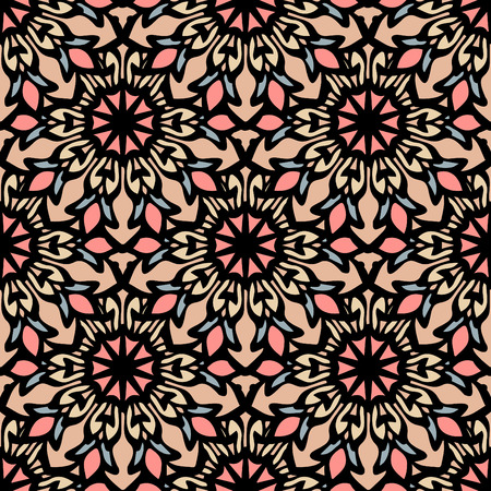 Elegant seamless pattern with Mandala and floral elements. Nice hand-drawn illustrationのイラスト素材
