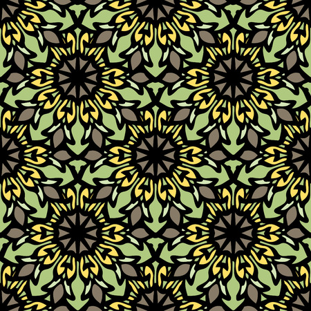 Elegant seamless pattern with Mandala and floral elements. Nice hand-drawn illustrationのイラスト素材