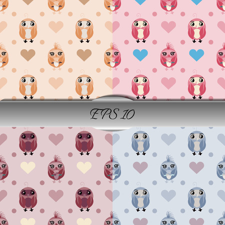 Set of owls and hearts seamless patterns. Nice vector illustrationのイラスト素材