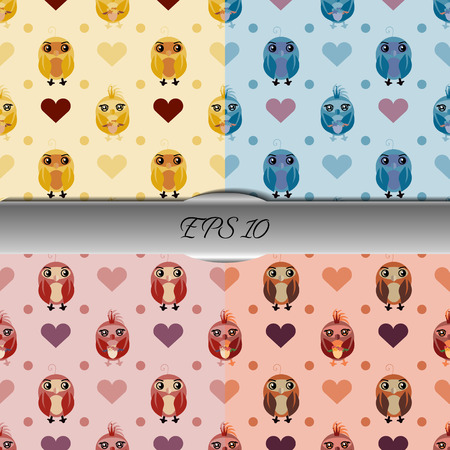 Set of owls and hearts seamless patterns. Nice vector illustrationのイラスト素材