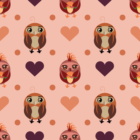 Seamless pattern with owls and hearts. Nice vector illustrationのイラスト素材