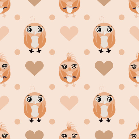 Seamless pattern with owls and hearts. Nice vector illustrationのイラスト素材
