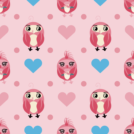Seamless pattern with owls and hearts. Nice vector illustrationのイラスト素材