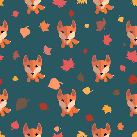 Seamless autumn foxes and leaves pattern. Nice vector illustrationのイラスト素材