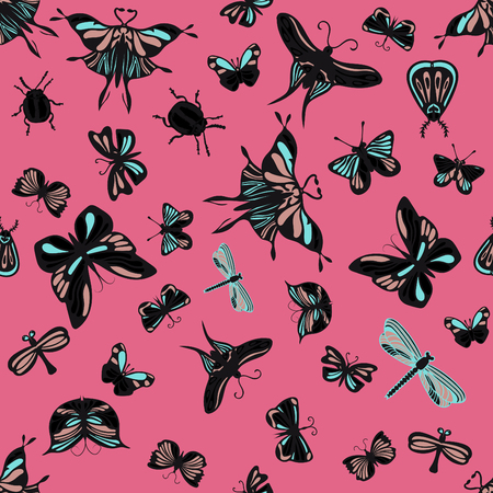 Colorful seamless pattern with insects. Nice hand-drawn illustrationのイラスト素材