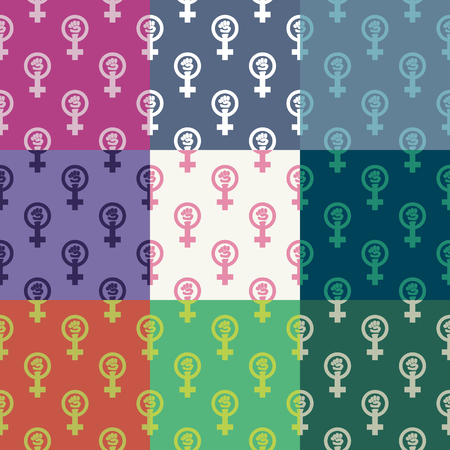 Set of nine feminist seamless patterns. Nice vector illustrationのイラスト素材