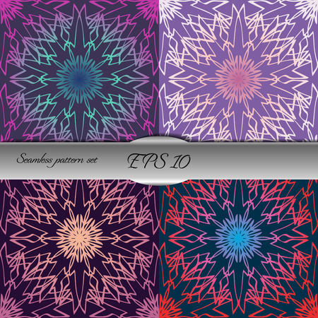 Set of elegant seamless patterns with floral and Mandala elements. Nice hand-drawn illustrationのイラスト素材