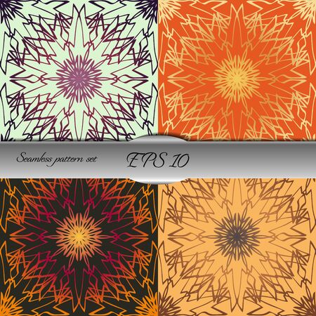 Set of elegant seamless patterns with floral and Mandala elements. Nice hand-drawn illustrationのイラスト素材