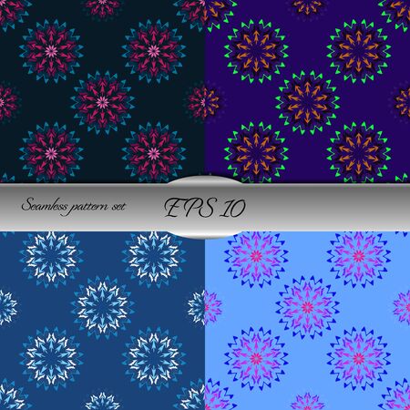 Set of elegant seamless patterns with floral and Mandala elements. Nice hand-drawn illustrationのイラスト素材