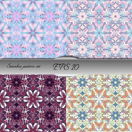 Set of elegant seamless patterns with floral and Mandala elements. Nice hand-drawn illustration