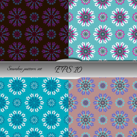 Set of elegant seamless patterns with floral and Mandala elements. Nice hand-drawn illustrationのイラスト素材