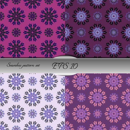 Set of elegant seamless patterns with floral and Mandala elements. Nice hand-drawn illustrationのイラスト素材