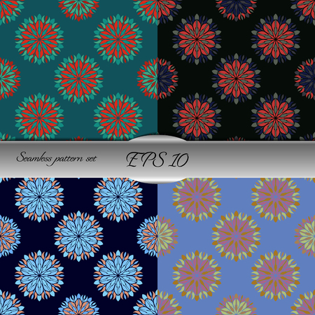 Set of elegant seamless patterns with floral and Mandala elements. Nice hand-drawn illustrationのイラスト素材