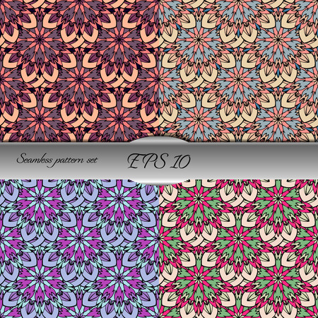Set of elegant seamless patterns with floral and Mandala elements. Nice hand-drawn illustrationのイラスト素材